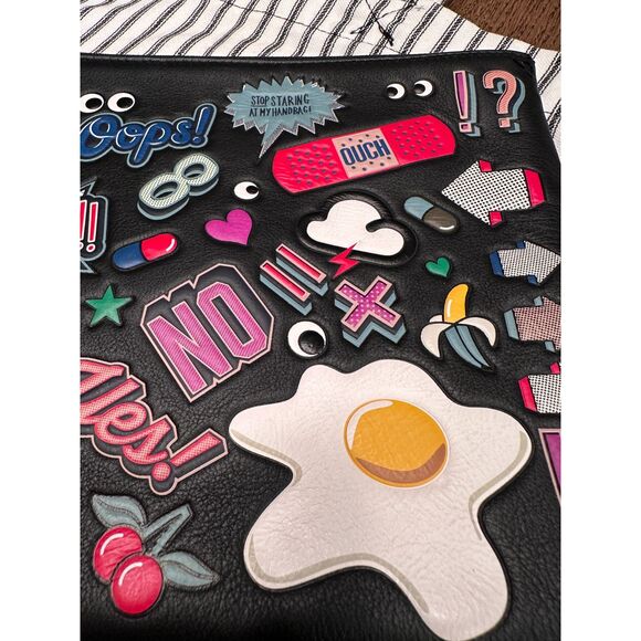 Anya Hindmarch Georgiana All Over Wink Sticker Clutch Bag Black Leather - Picture 9 of 9
